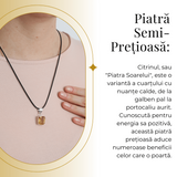Colier Reglabil cu Pandantiv Argintiu 15mm in Forma Dreptunghiulara cu Citrin Natural Fatetat