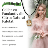 Colier Reglabil cu Pandantiv Argintiu 15mm in Forma Dreptunghiulara cu Citrin Natural Fatetat