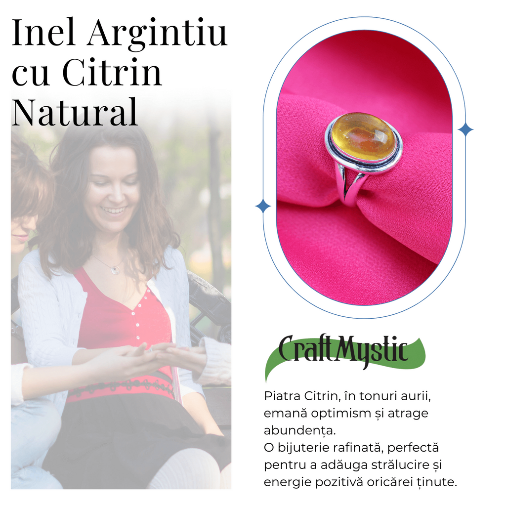 Inel Ajustabil Argintiu cu Citrin Natural