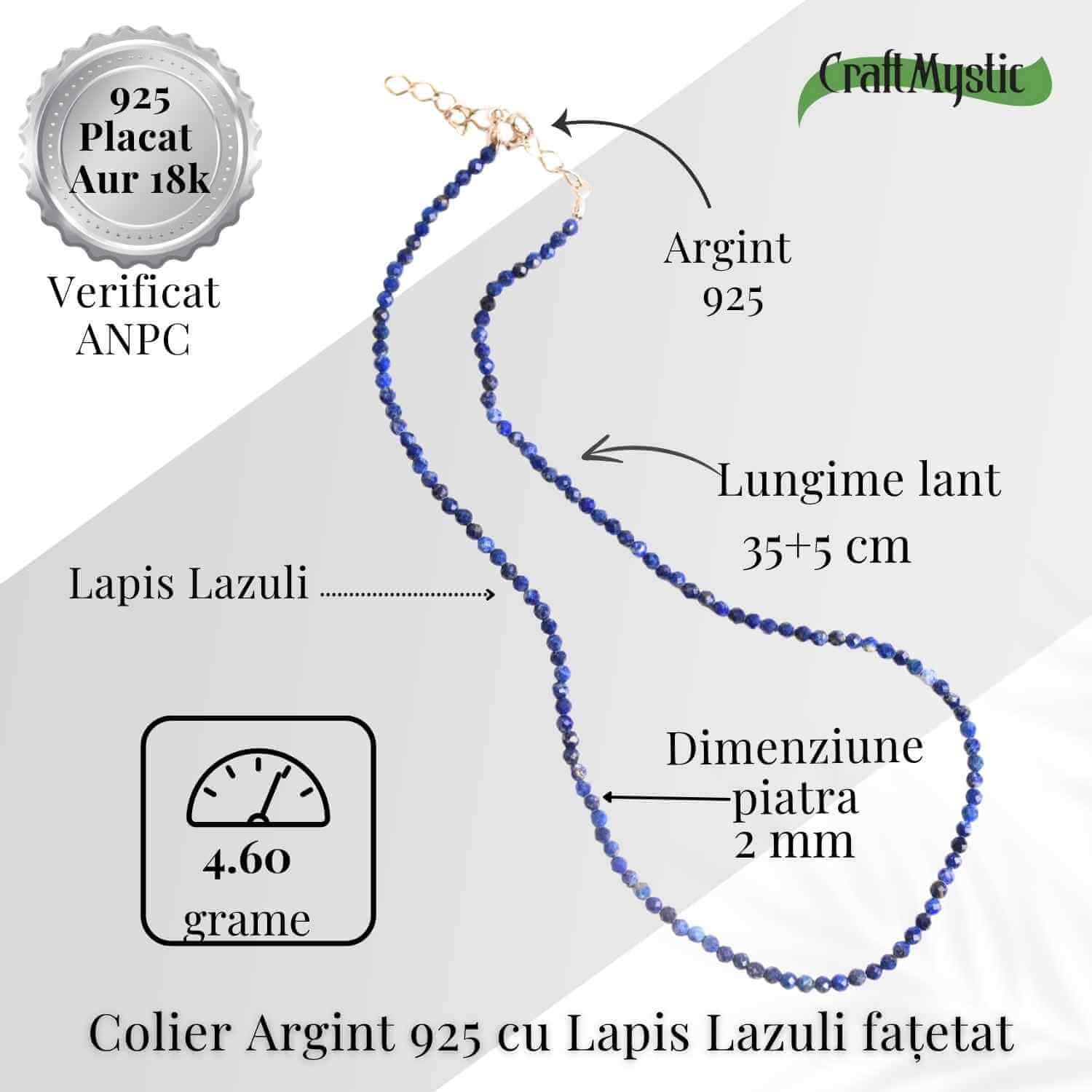 Claritate si Adevar Interior – Colier din Argint 925 cu Lapis Lazuli Fatetat
