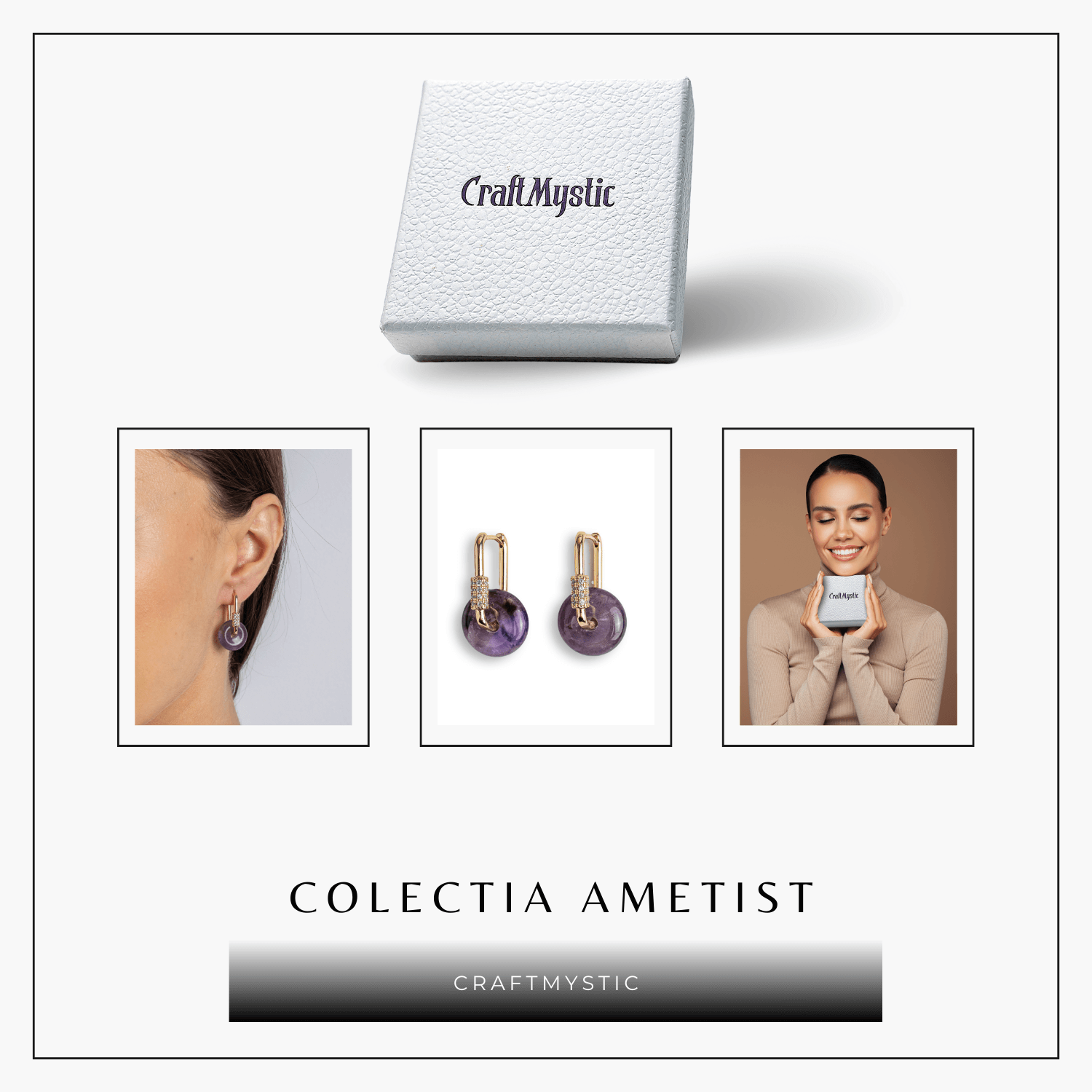 Bijuterie de Liniste – Cercei cu Ametist si design Pi