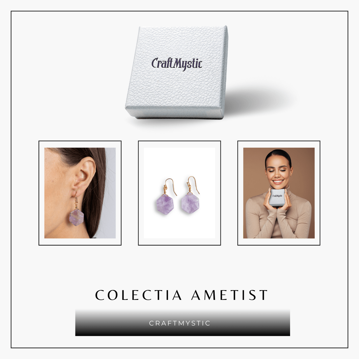 Claritate si Liniste – Cercei cu Ametist Hexagonal