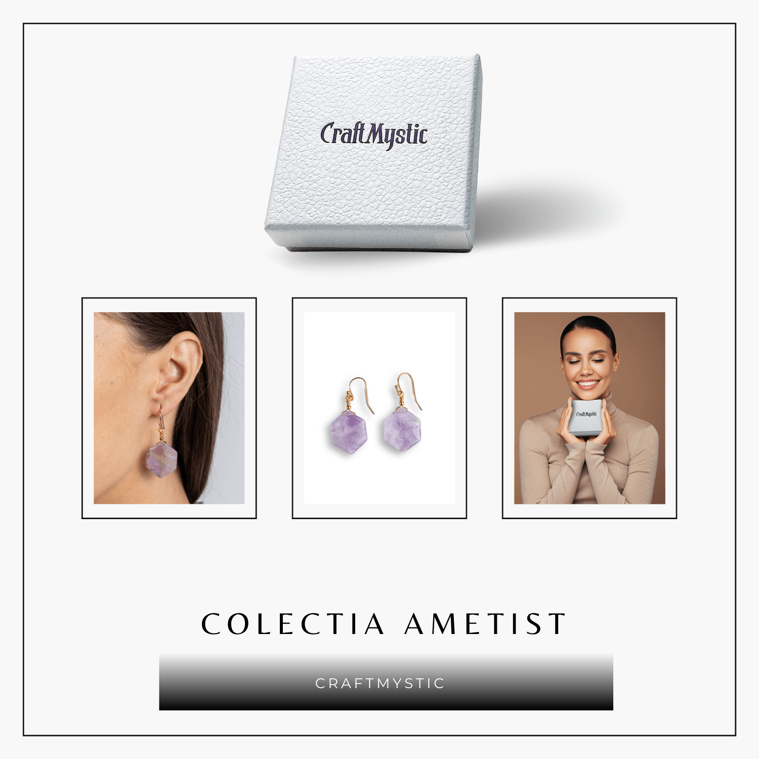 Claritate si Liniste – Cercei cu Ametist Hexagonal