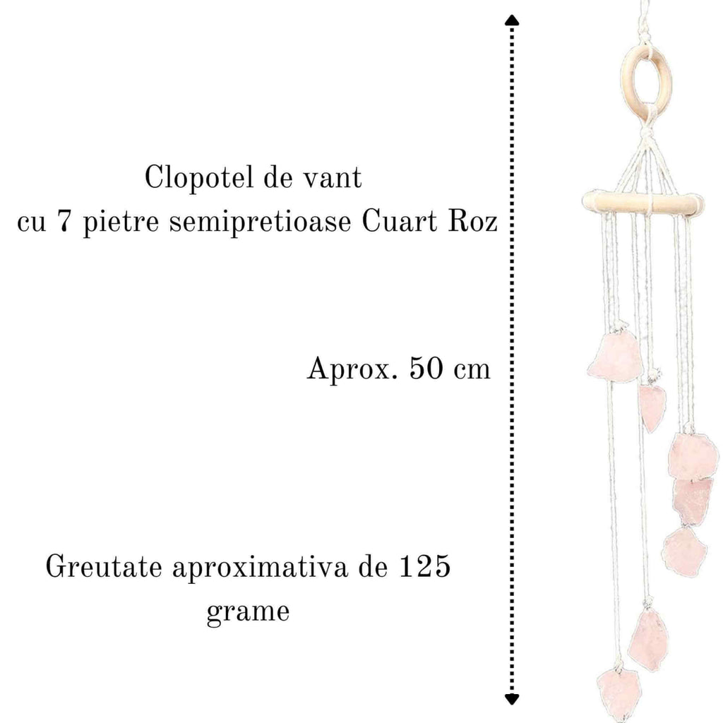 Clopotel de Vant cu Pietre Semipretioase de Cuart Roz