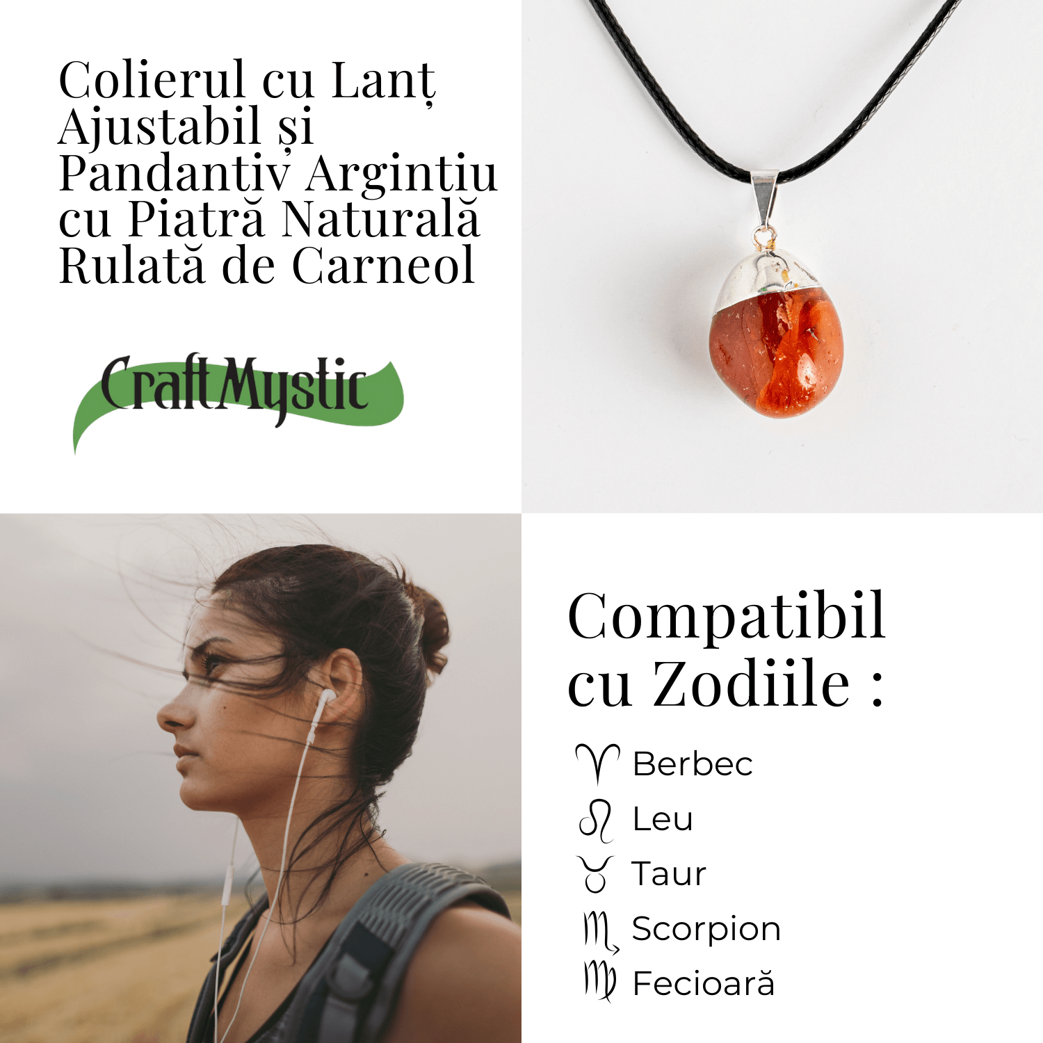 Colier cu Piatra Rulata de Carneol Natural – Energie, Creativitate si Motivare