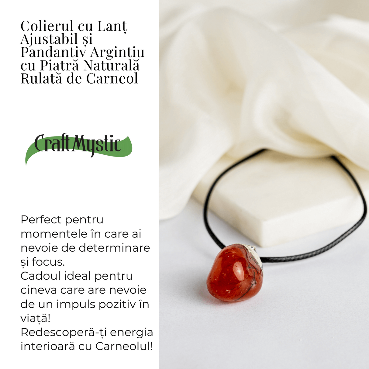 Colier cu Piatra Rulata de Carneol Natural – Energie, Creativitate si Motivare