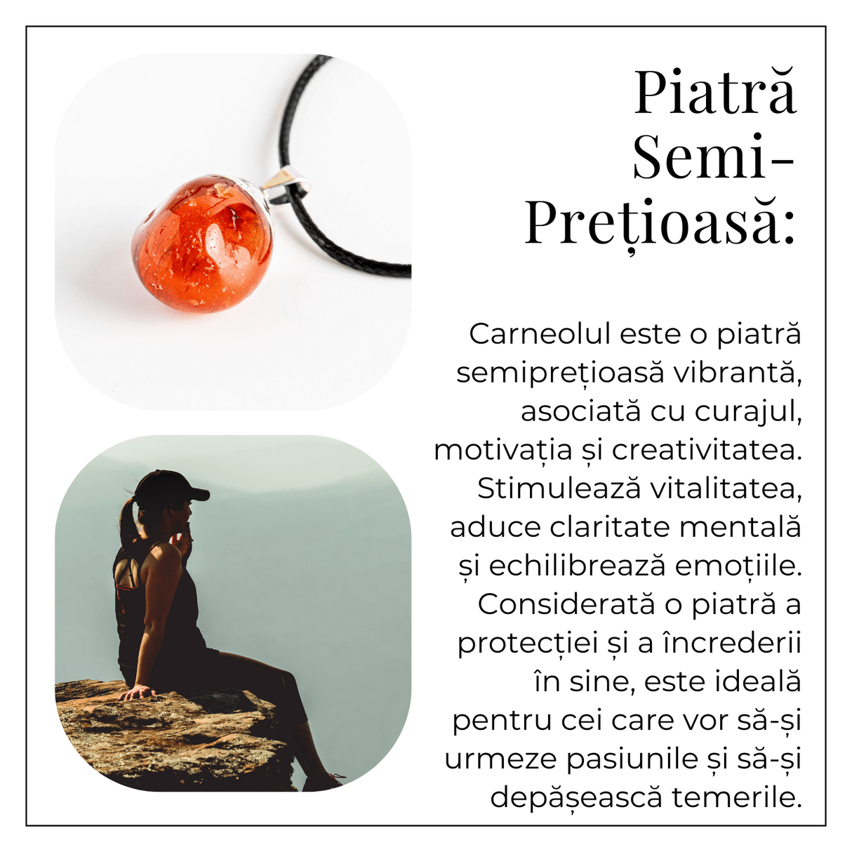 Colier cu Piatra Rulata de Carneol Natural – Energie, Creativitate si Motivare