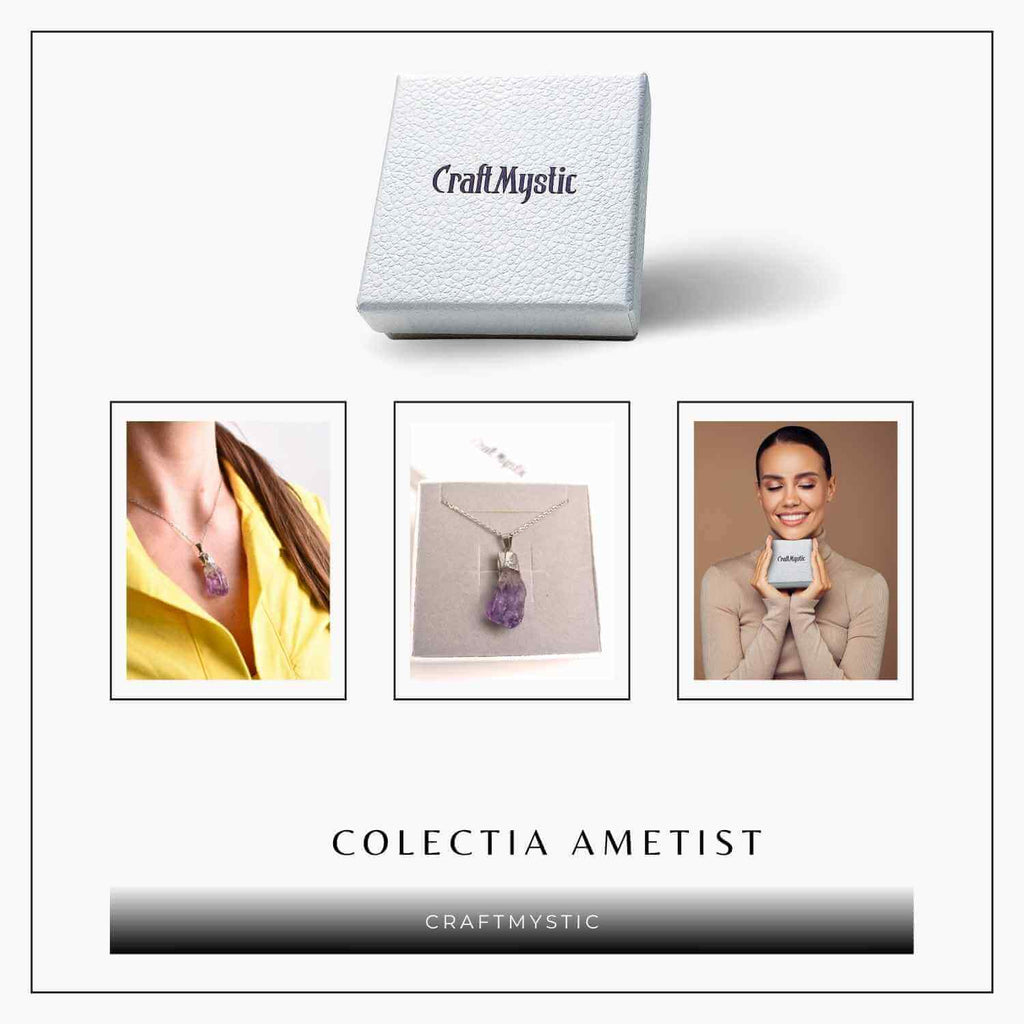 Colier argintiu cu varf de ametist brut – Calm si Eleganta Naturala