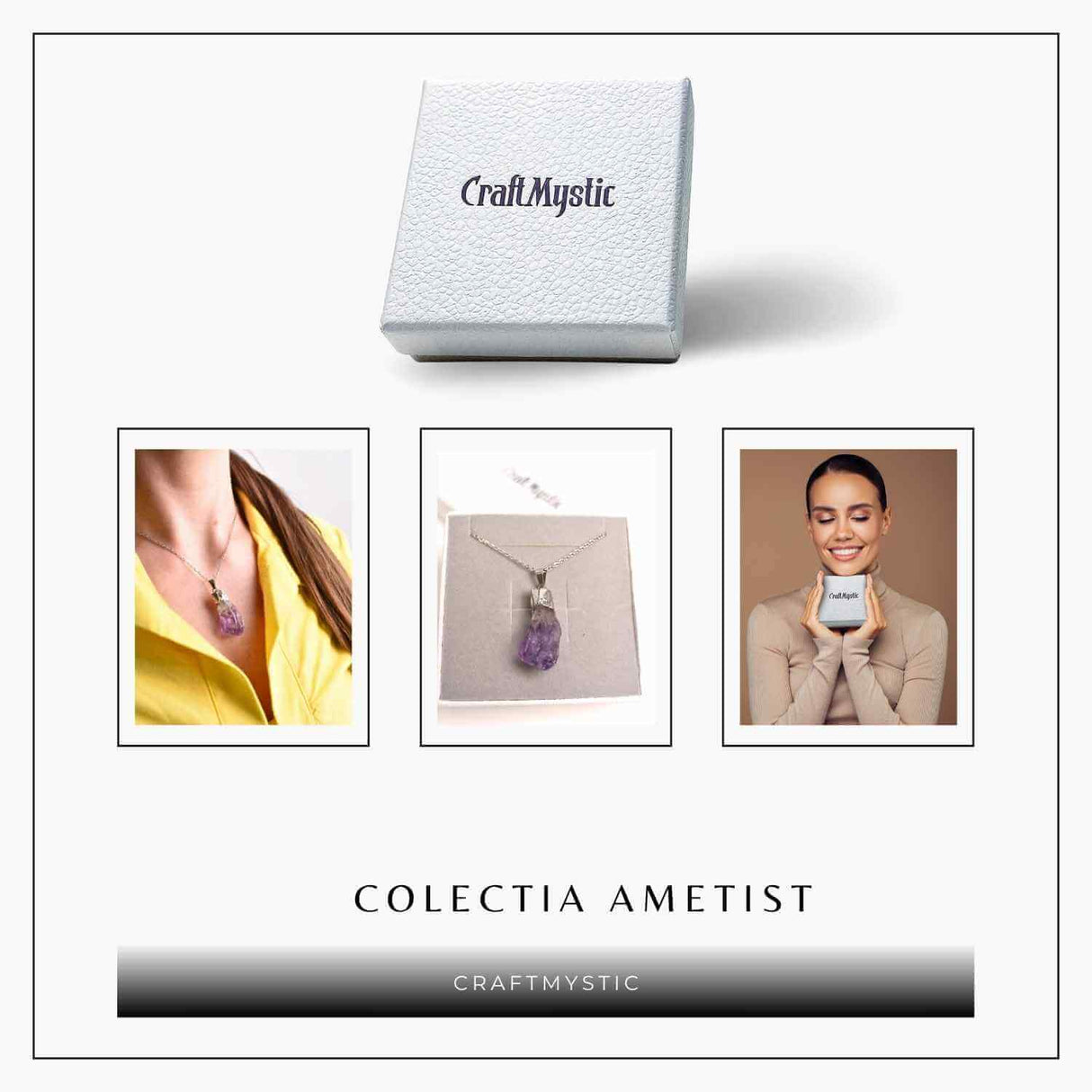 Colier argintiu cu varf de ametist brut – Calm si Eleganta Naturala