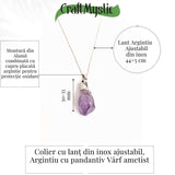 Colier argintiu cu varf de ametist brut – Calm si Eleganta Naturala