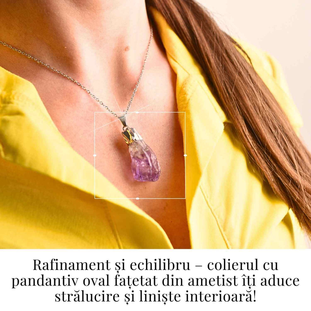 Colier argintiu cu varf de ametist brut – Calm si Eleganta Naturala