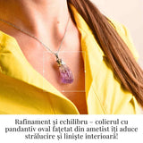 Colier argintiu cu varf de ametist brut – Calm si Eleganta Naturala