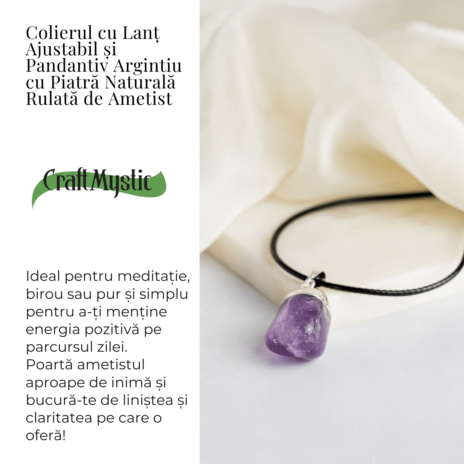 Colier cu Piatra Rulata de Ametist Natural – Calm si Protectie Spirituala