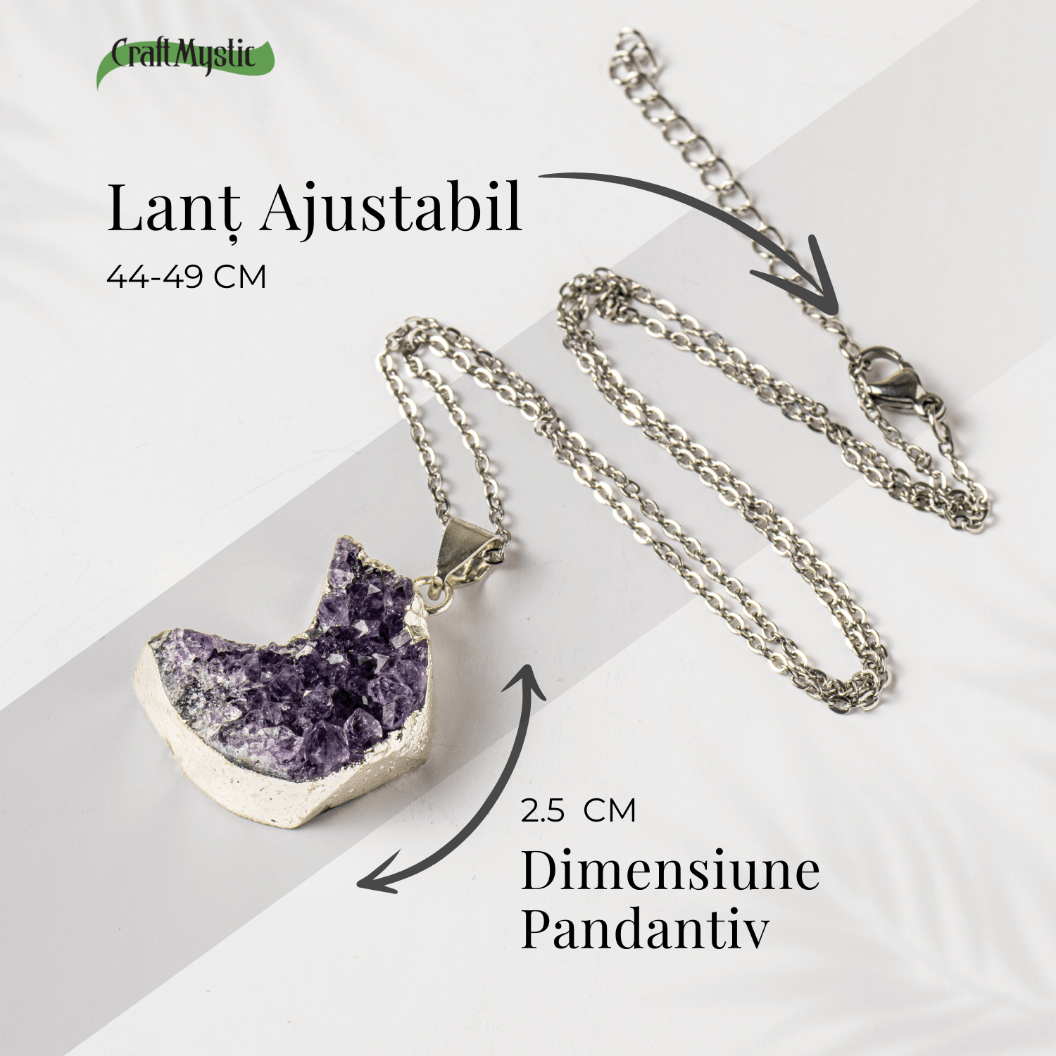 Colier Argintiu cu Ametist Druzy Semiluna – Claritate si Echilibru