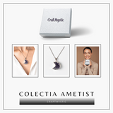 Colier Argintiu cu Ametist Druzy Semiluna – Claritate si Echilibru