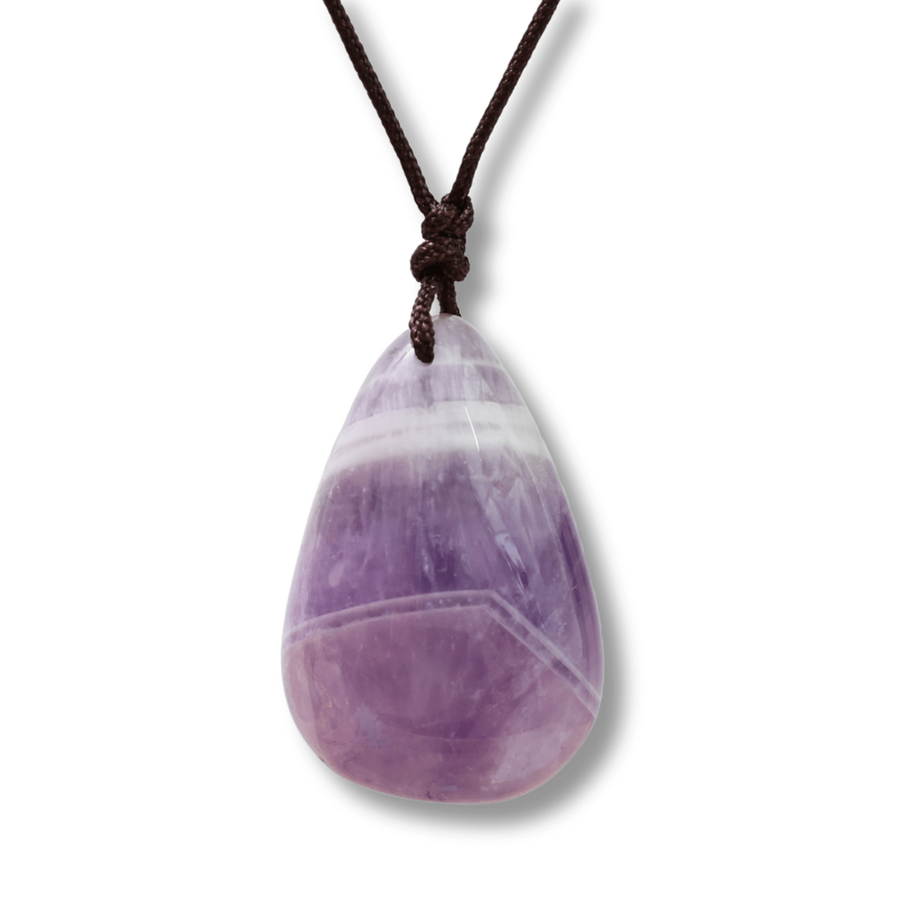 Colier cu Pandantiv din Ametist Chevron Natural in Forma de ou, Accesoriu Elegant pentru Femei