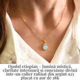 Colier cu lant inox si Opal Etiopian montura Argint 925 cu Aur 18K– Claritate si Intuitie