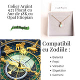 Colier cu lant inox si Opal Etiopian montura Argint 925 cu Aur 18K– Claritate si Intuitie
