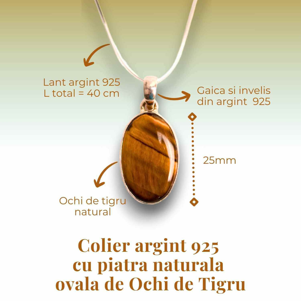 Colier Argint 925 - Ochi de Tigru Natural pentru Incredere