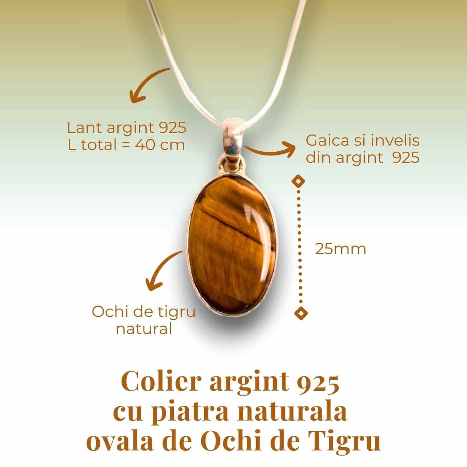 Colier Argint 925 - Ochi de Tigru Natural pentru Incredere