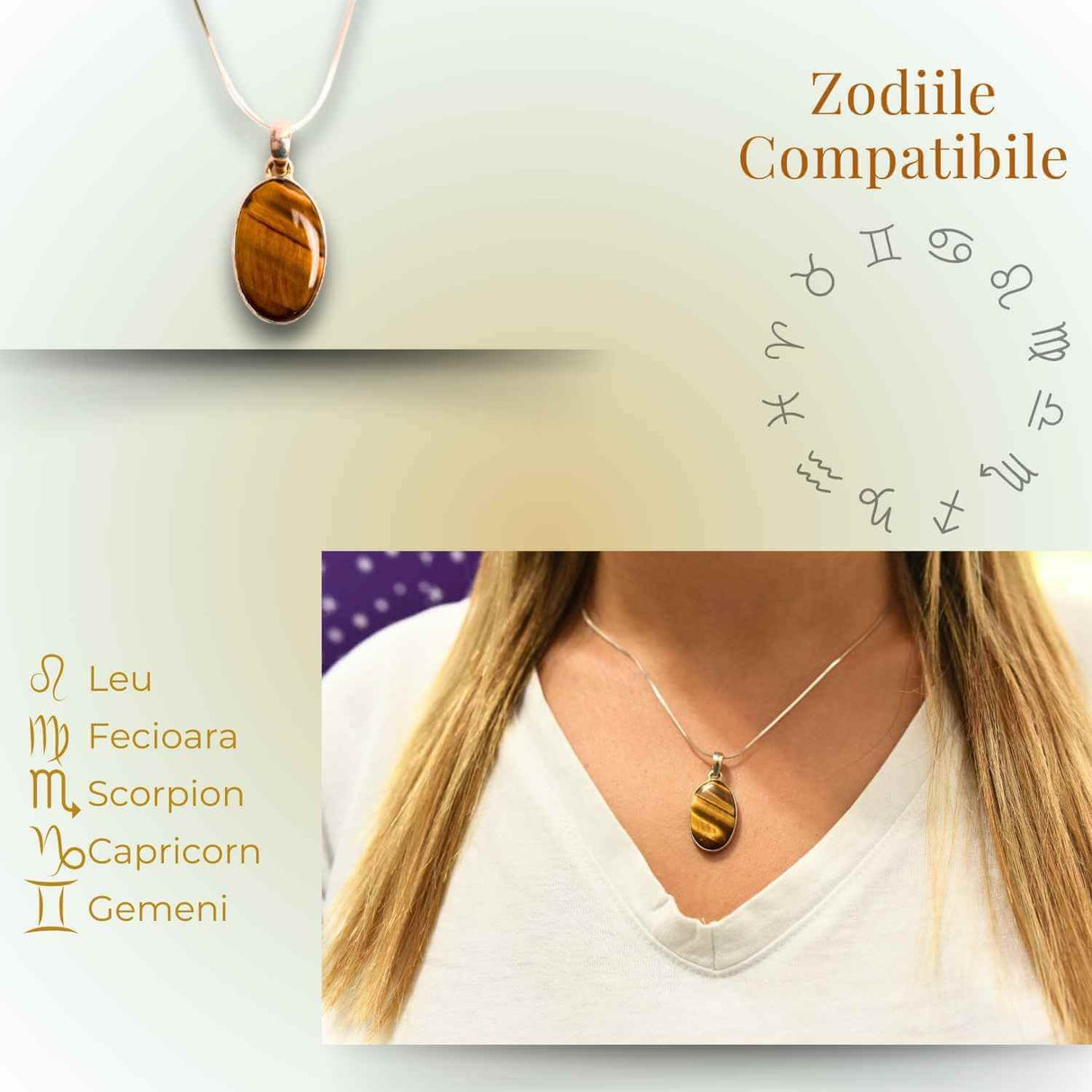 Colier Argint 925 - Ochi de Tigru Natural pentru Incredere