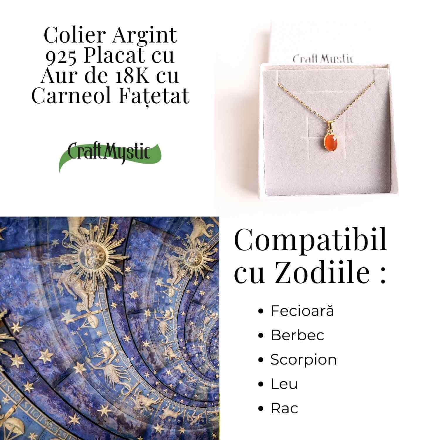 Colier cu lant inox cu Carneol Oval in montura Argint 925 Placat cu Aur 18K – Energie si Vitalitate Zilnica