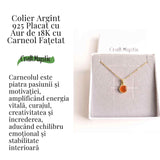 Colier cu lant inox cu Carneol Rotund in montura Argint 925 Placat cu Aur 18K – Energie si Curaj Zilnic