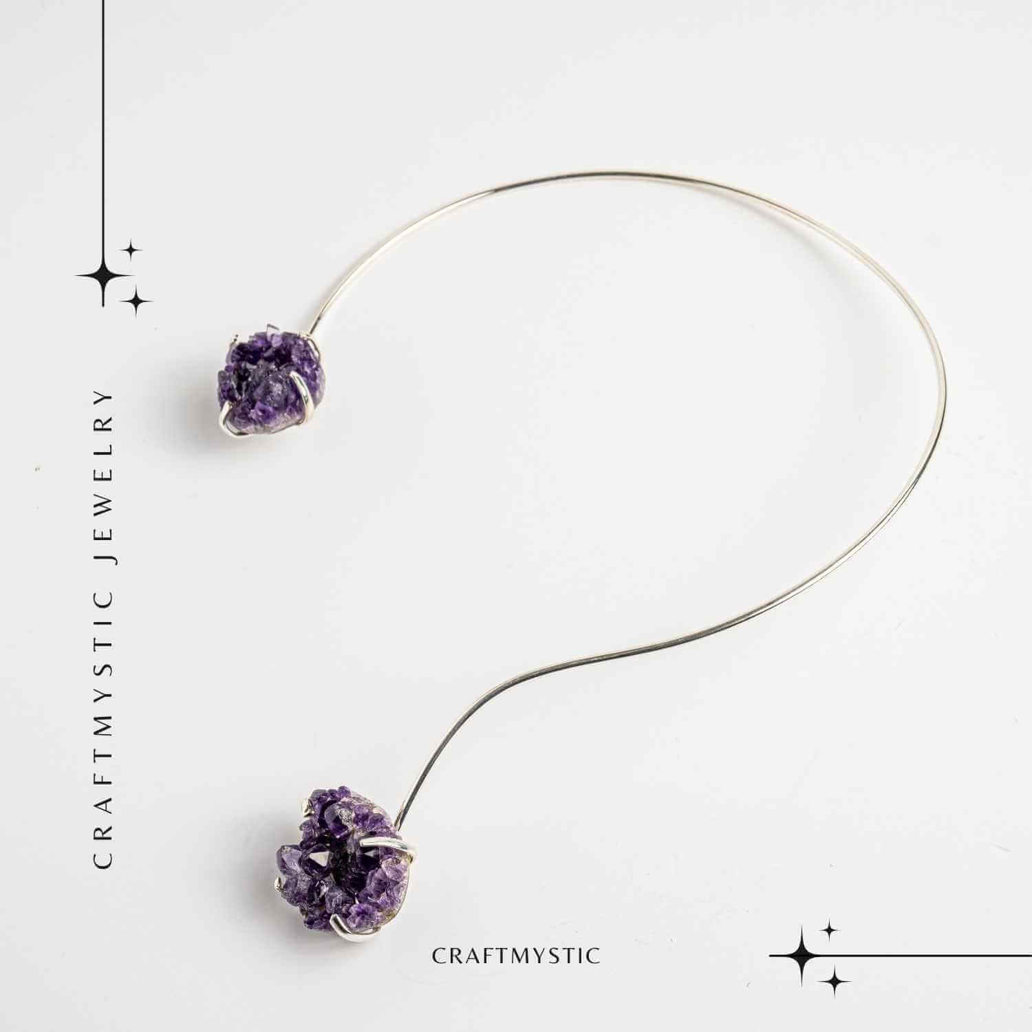 Colier Choker Argintiu cu Piatra Naturala Ametist Druzy