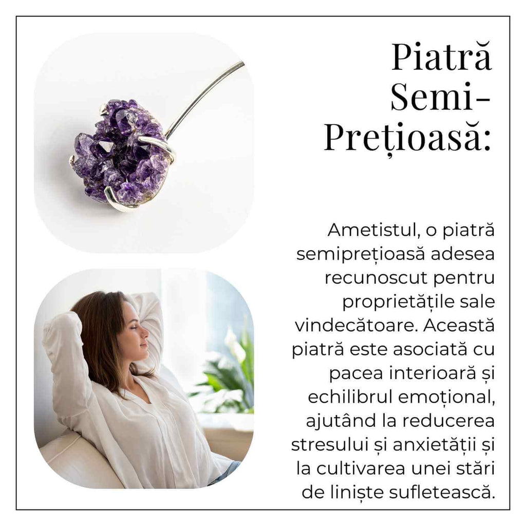 Colier Choker Argintiu cu Piatra Naturala Ametist Druzy