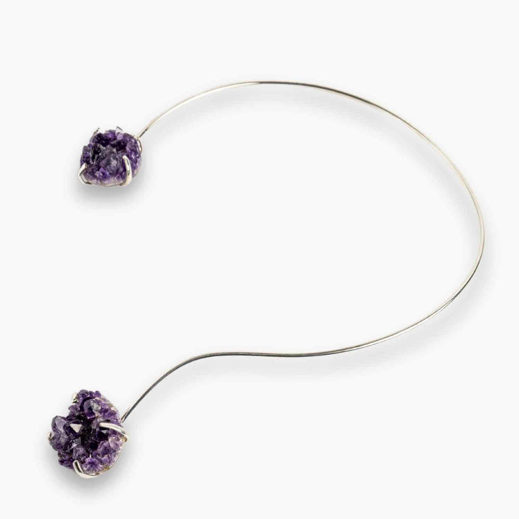 Colier Choker Argintiu cu Piatra Naturala Ametist Druzy