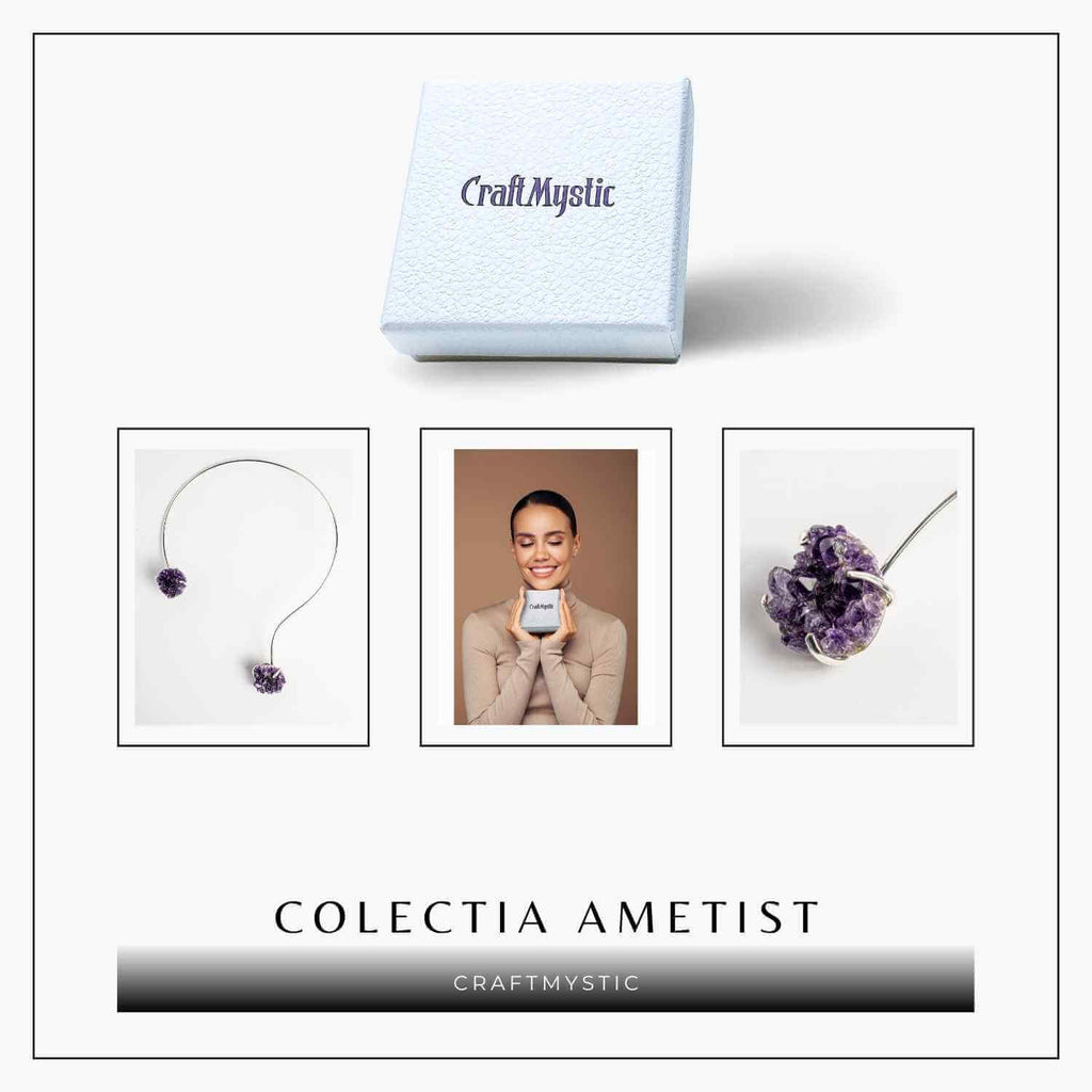 Colier Choker Argintiu cu Piatra Naturala Ametist Druzy