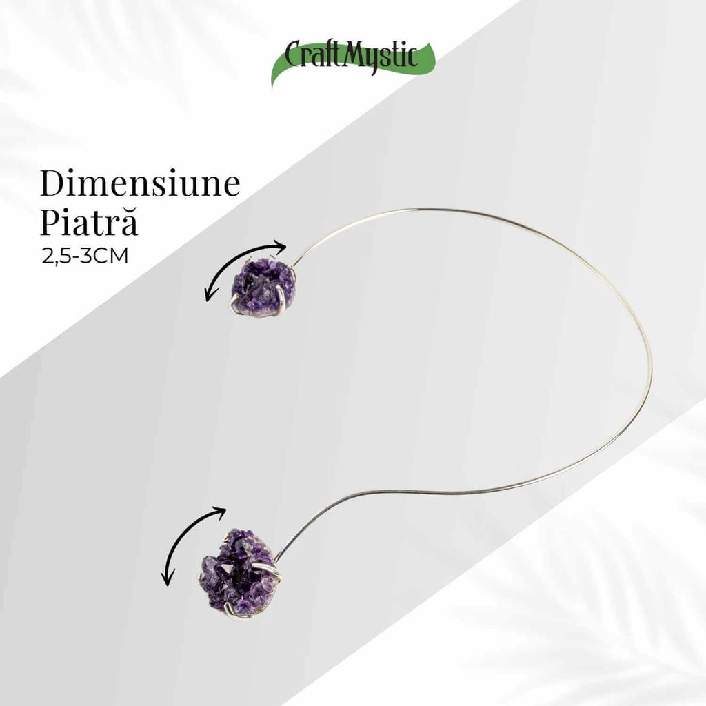 Colier Choker Argintiu cu Piatra Naturala Ametist Druzy