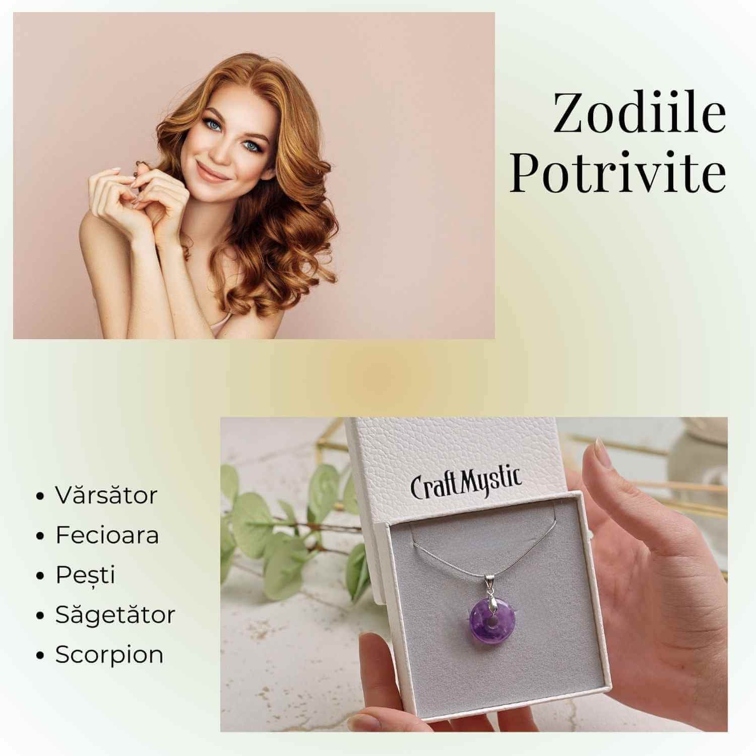 Colier Argintiu cu Ametist Forma Pi