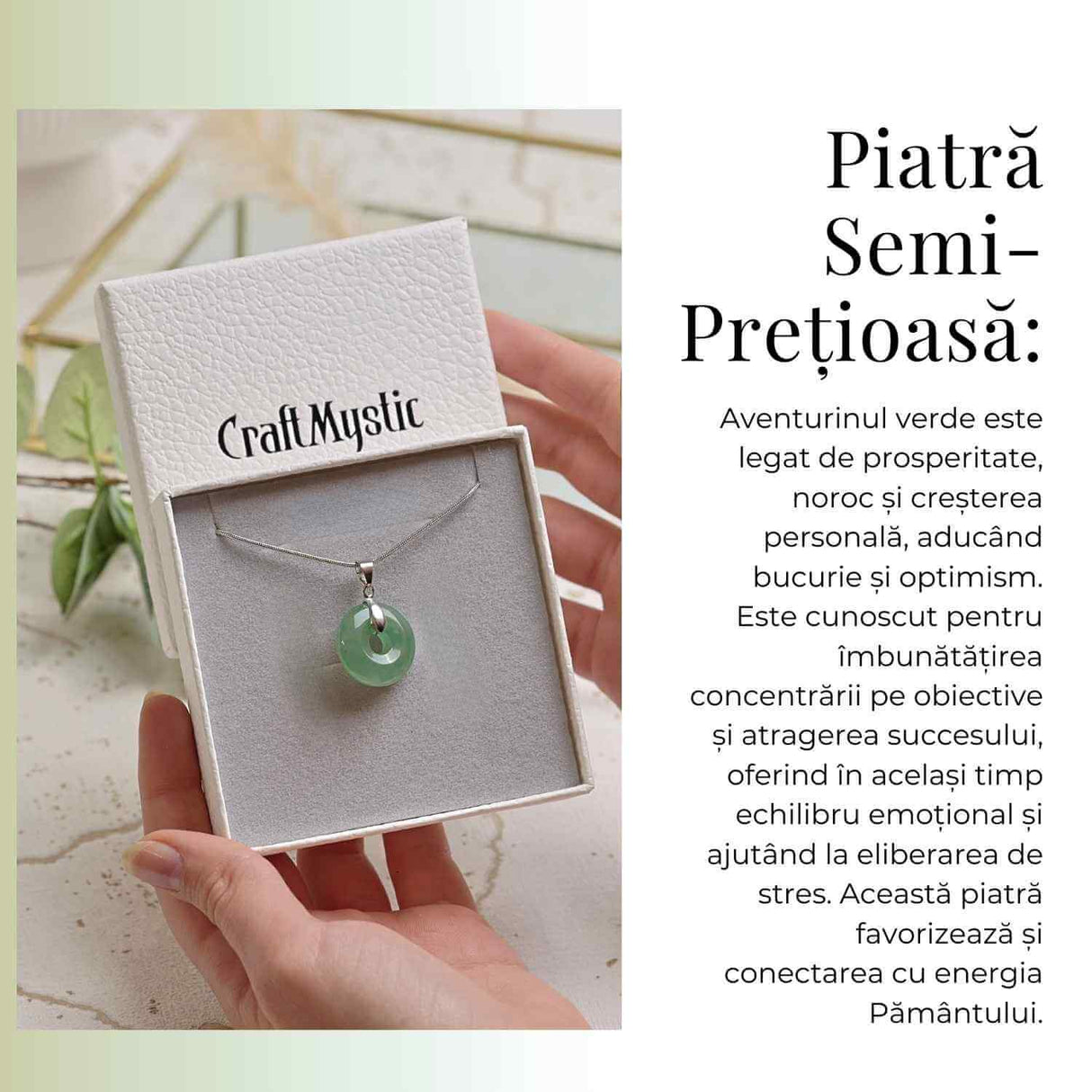 Colier Argintiu cu Aventurin Verde Forma Pi - Echilibru și Prosperitate, Lungime Totala 50 cm, Diametru Pandantiv 20 mm