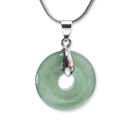 Colier Argintiu cu Aventurin Verde Forma Pi - Echilibru și Prosperitate, Lungime Totala 50 cm, Diametru Pandantiv 20 mm
