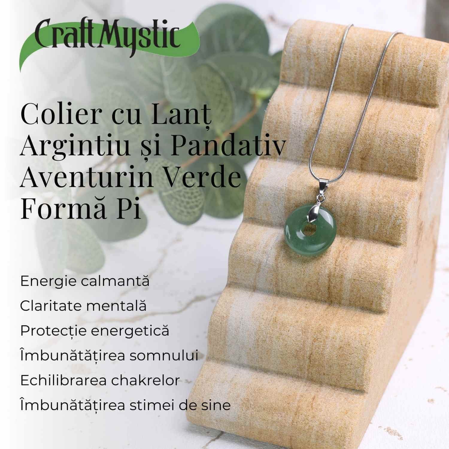 Colier Argintiu cu Aventurin Verde Forma Pi