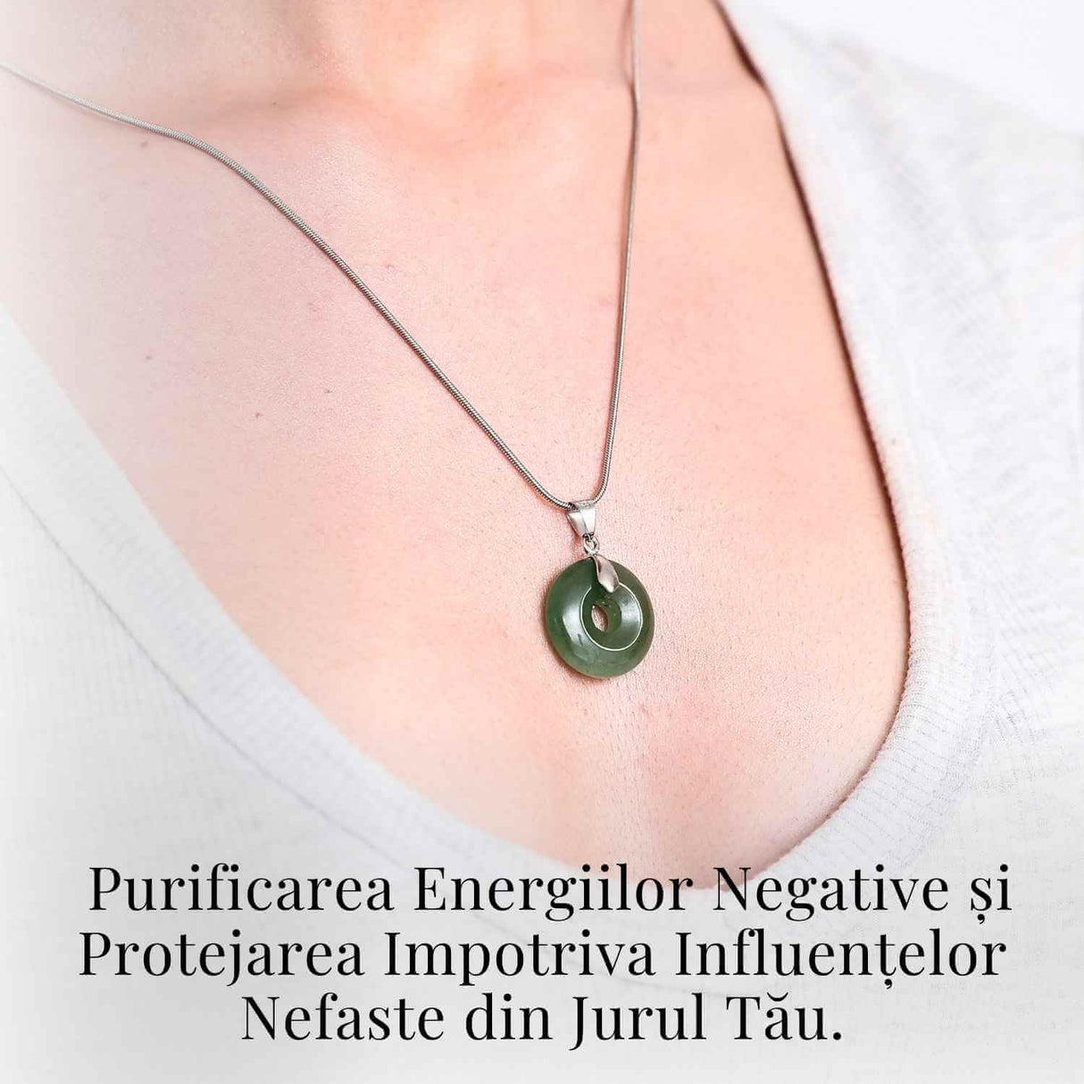 Colier Argintiu cu Aventurin Verde Forma Pi - Echilibru și Prosperitate, Lungime Totala 50 cm, Diametru Pandantiv 20 mm