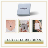 Colier Argintiu cu Obsidian Forma Pi - Protectie si Echilibru, Lungime Totala 50 cm, Diametru Pandantiv 20 mm