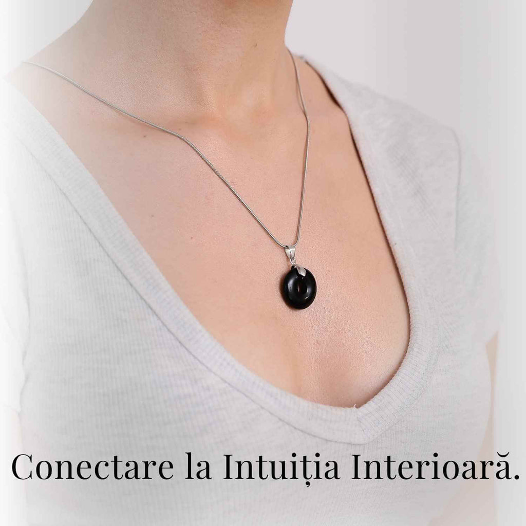 Colier Argintiu cu Obsidian Forma Pi