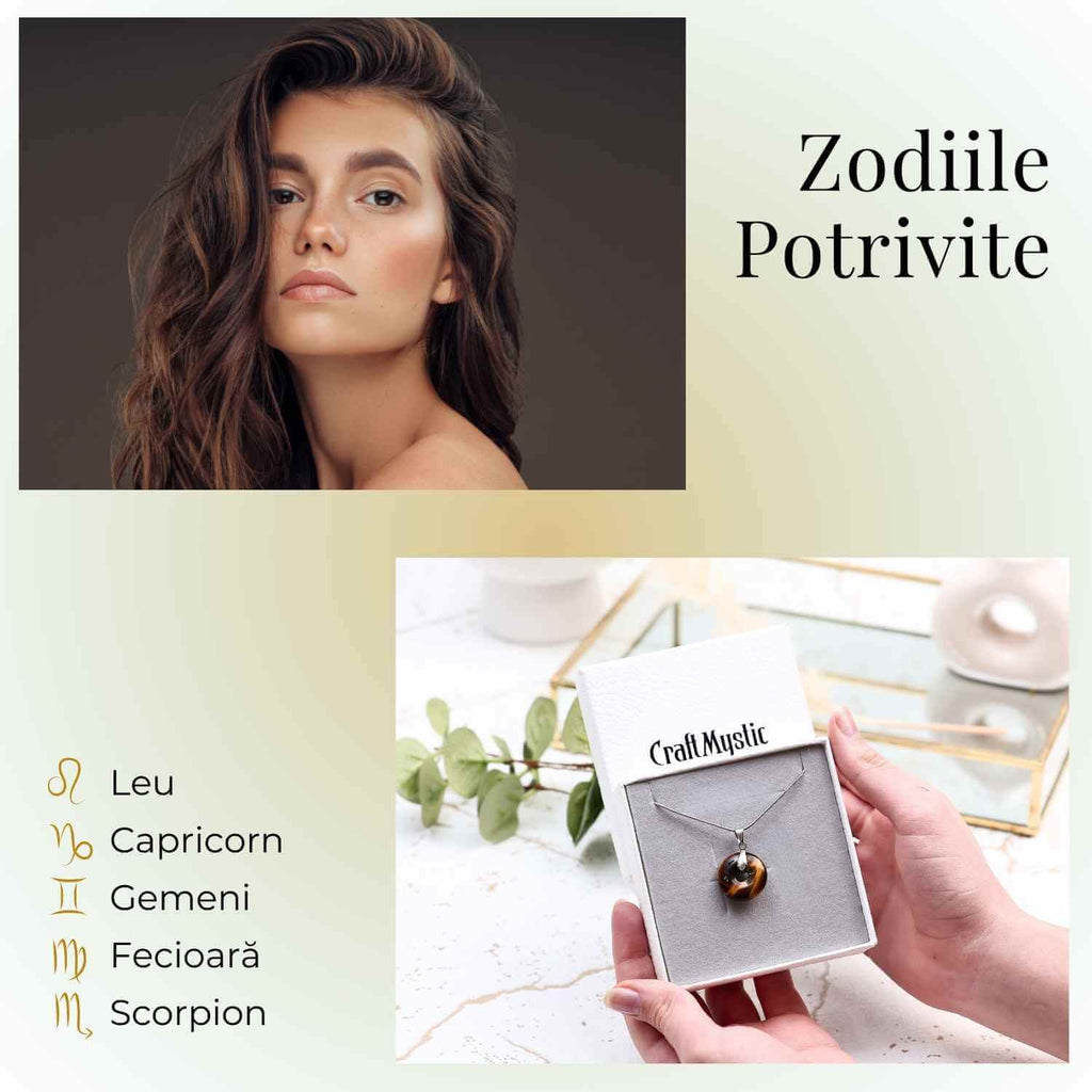 Colier Argintiu cu Ochi de Tigru Forma Pi