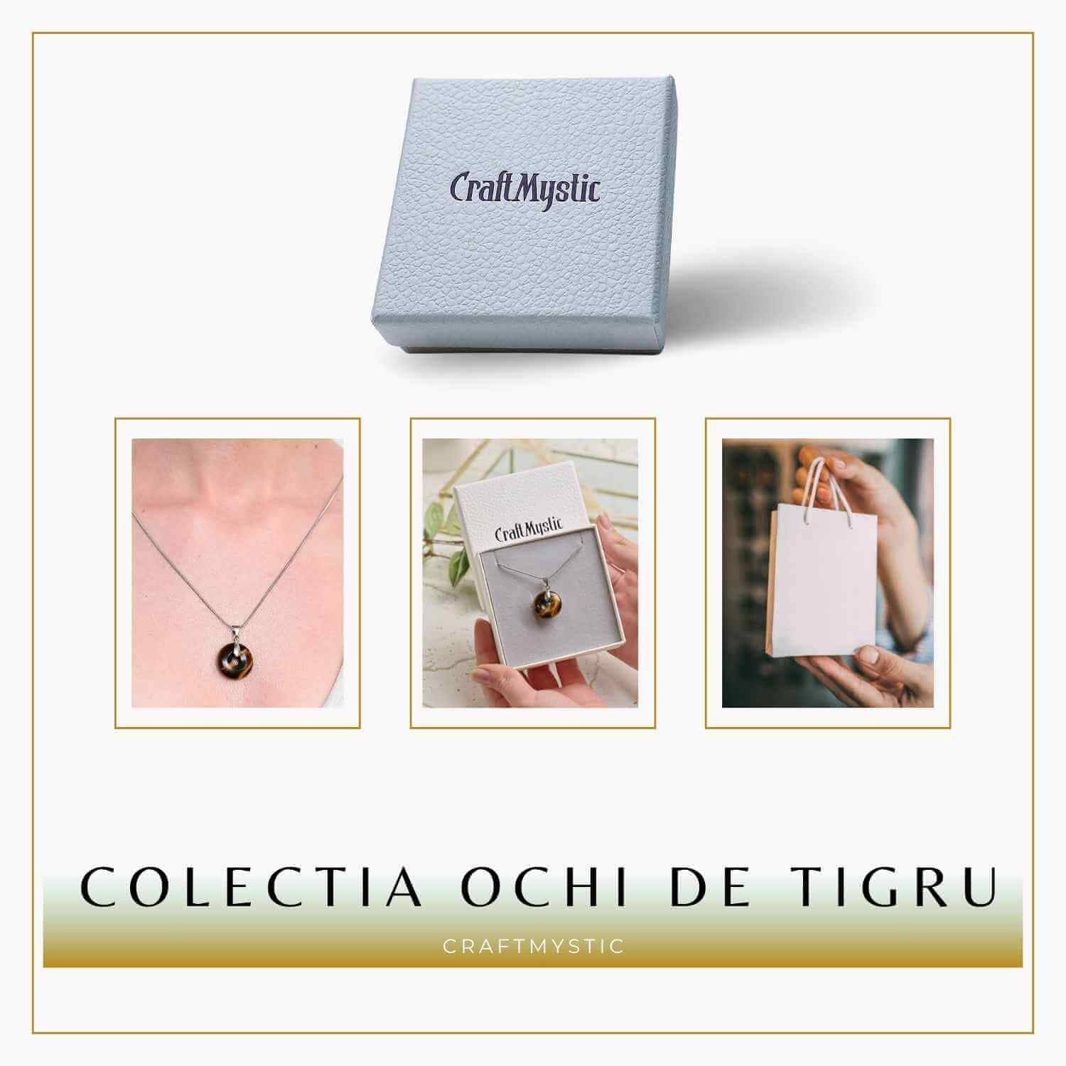 Colier Argintiu cu Ochi de Tigru Forma Pi