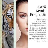Colier Argintiu cu Ochi de Tigru Forma Pi - Protectie si Energie, Lungime Totala 50 cm, Diametru Pandantiv 20 mm