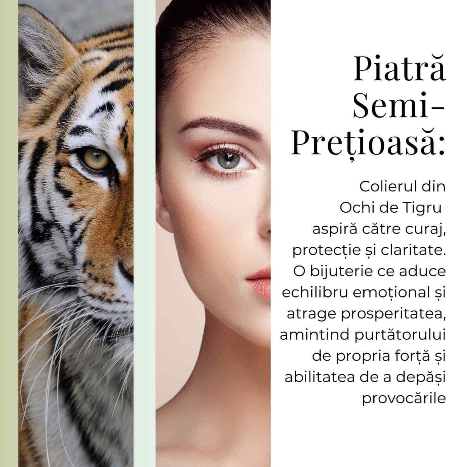 Colier Argintiu cu Ochi de Tigru Forma Pi