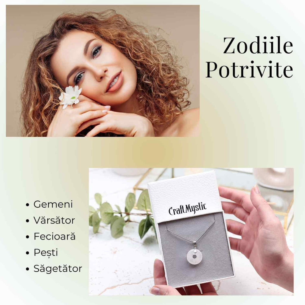 Colier Argintiu Cuart Transparent Forma Pi