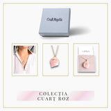 Colier auriu ajustabil cu pandantiv din Cuart Roz brut – Vindecare și Iubire