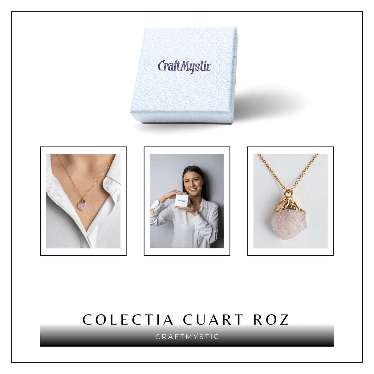 Iubire si Armonie – Colier cu Piatra Cuart Roz si Lant Auriu