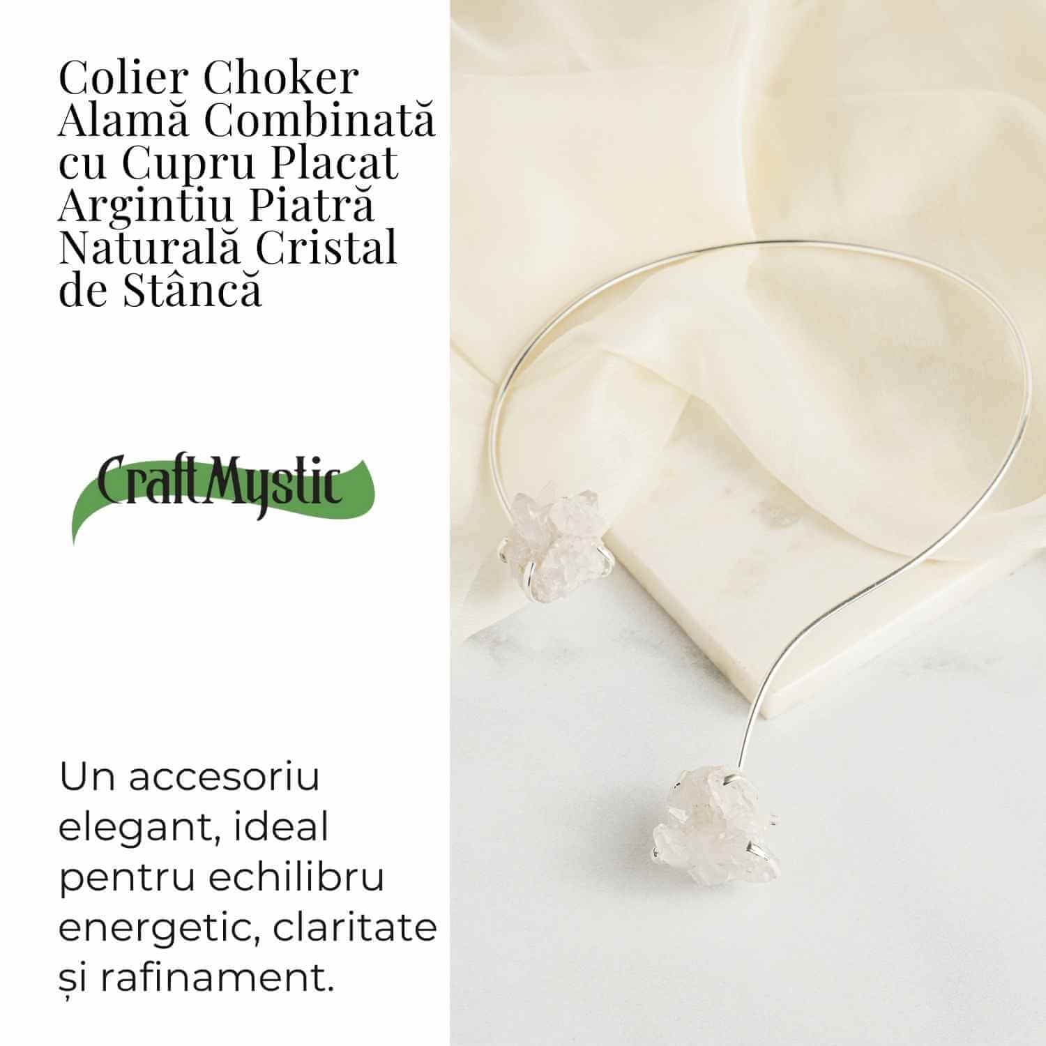 Colier Choker Argintiu cu Cristal de Stanca – Echilibru si Claritate Energetica