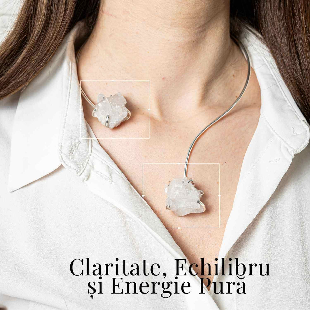 Colier Choker Argintiu cu Cristal de Stanca – Echilibru si Claritate Energetica