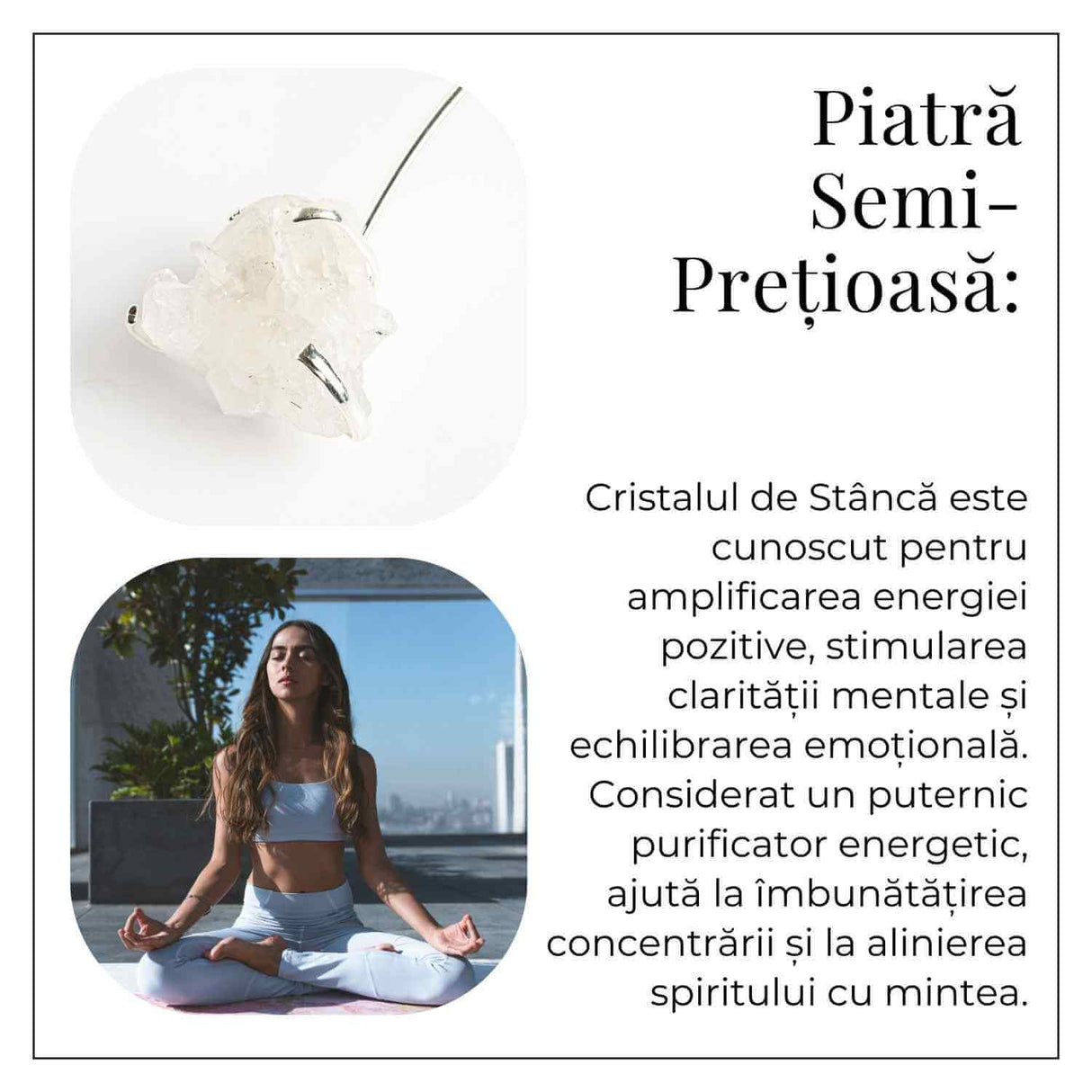 Colier Choker Argintiu cu Cristal de Stanca – Echilibru si Claritate Energetica