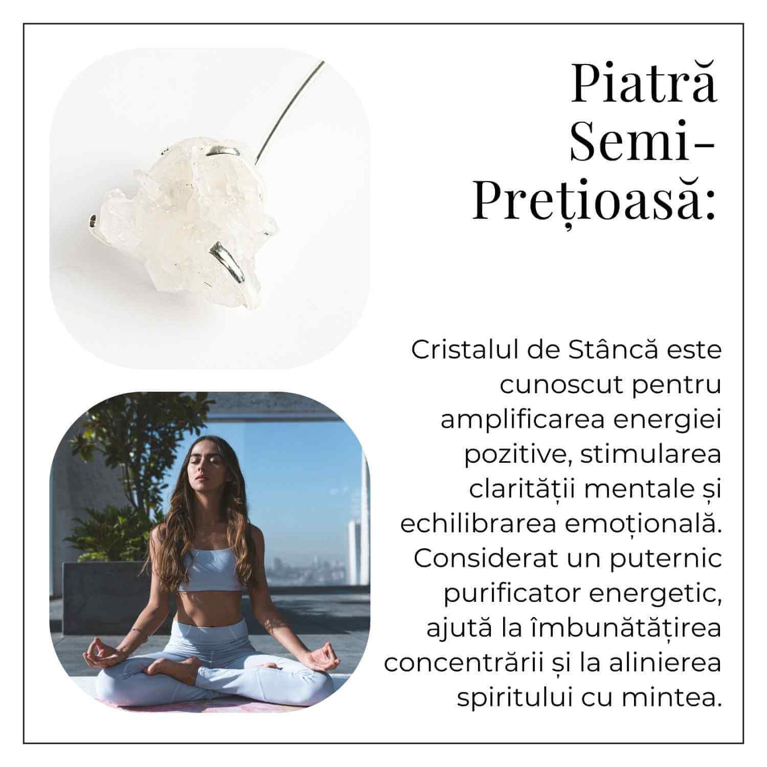 Colier Choker Argintiu cu Cristal de Stanca – Echilibru si Claritate Energetica
